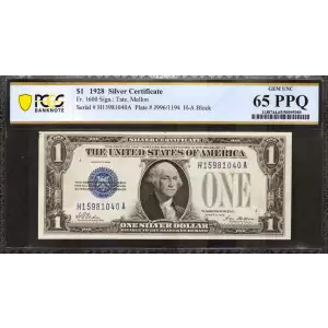 $1 1928 Blue seal Small Silver Certificates 1600