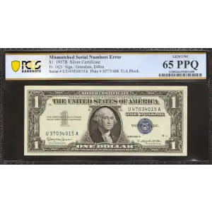 $1 1957-B blue seal. Small Silver Certificates 1621