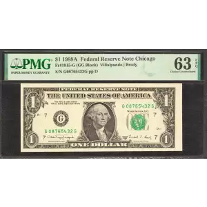 $1 1988-A. Green seal. Small Size $1 Federal Reserve Notes 1915-G