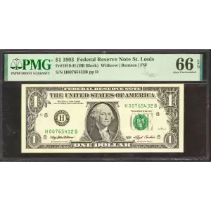 $1 1993 Green seal. Small Size $1 Federal Reserve Notes 1919-H