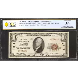 $10 1929 small brown seal. Small National Bank Notes 1801-1