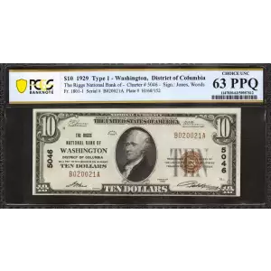 $10 1929 small brown seal. Small National Bank Notes 1801-1