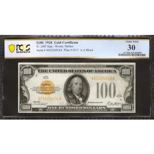 $100 1928 gold seal. Small Size Gold Certificates 2405 (2)