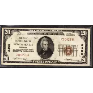 1929 $20 NATIONAL BANKNOTE CURRENCY NEBRASKA