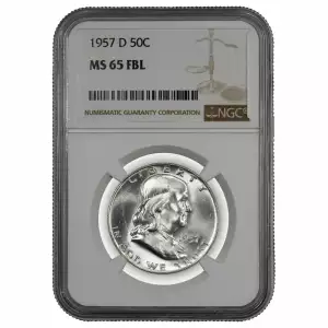 1957 D FRANKLIN HALF DOLLAR 50C NGC MS 65 FBL MINT UNC - FULL BELL LINES