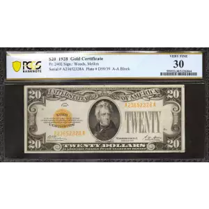 $20 1928 gold seal. Small Size Gold Certificates 2402