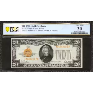 $20 1928 gold seal. Small Size Gold Certificates 2402