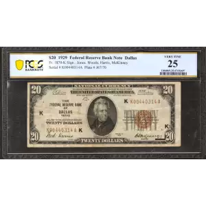 $20 1929 brown seal Small Federal Reserve Bank Notes 1870-K