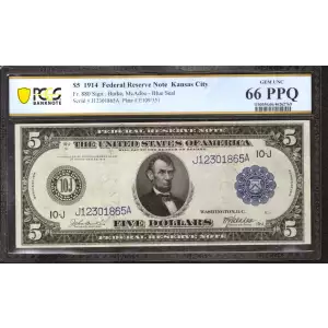 $5 1914 Red Seal Federal Reserve Notes 880