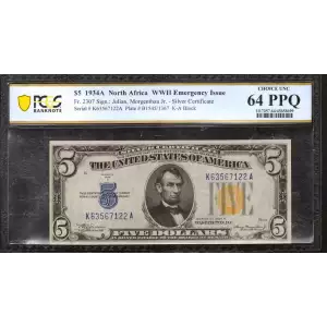 $5 1934-A yellow seal Emergency Notes Issued During WW2 2307