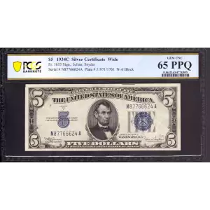 $5 1934-C blue seal. Small Silver Certificates 1653