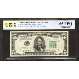 $5 1950 blue-Green seal. Small Size $5 Federal Reserve Notes 1961-H