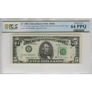 $5 1988  Small Size $5 Federal Reserve Notes 1979-K
