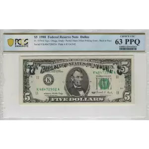 $5 1988  Small Size $5 Federal Reserve Notes 1979-K