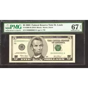 $5 2003  Small Size $5 Federal Reserve Notes 1990-H