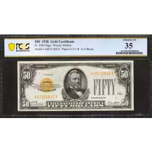 $50 1928 gold seal. Small Size Gold Certificates 2404