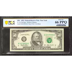 $50 1993 blue-Green seal. Small Size $50 Federal Reserve Notes 2125-B