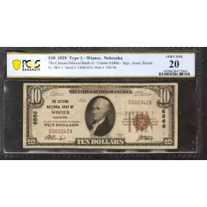 $10 1929 small brown seal. Small National Bank Notes 1801-1