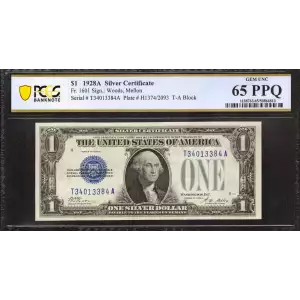 $1 1928-A blue seal. Small Silver Certificates 1601