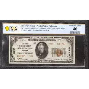 $20 1929 small brown seal. Small National Bank Notes 1802-2