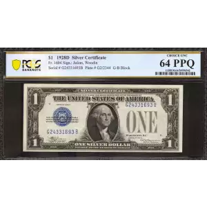 $1 1928-D blue seal. Small Silver Certificates 1604