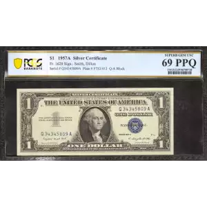 $1 1957-A blue seal. Small Silver Certificates 1620