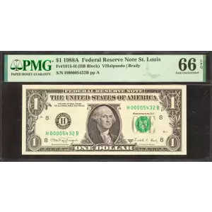$1 1988-A. Green seal. Small Size $1 Federal Reserve Notes 1915-H