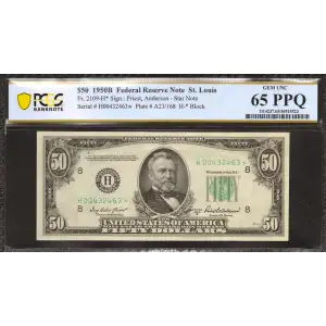 $50 1950-B. blue-Green seal. Small Size $50 Federal Reserve Notes 2109-H*