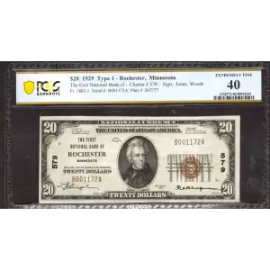 $20 1929 small brown seal. Small National Bank Notes 1802-1