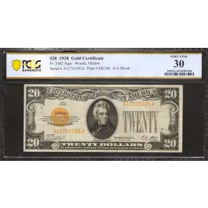 $20 1928 gold seal. Small Size Gold Certificates 2402