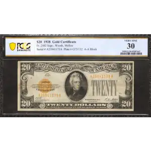 $20 1928 gold seal. Small Size Gold Certificates 2402