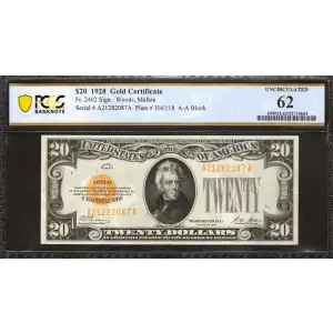 $20 1928 gold seal. Small Size Gold Certificates 2402