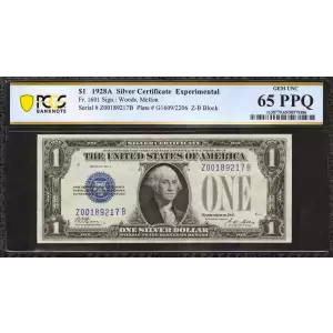 $1 1928-A blue seal. Small Silver Certificates 1601