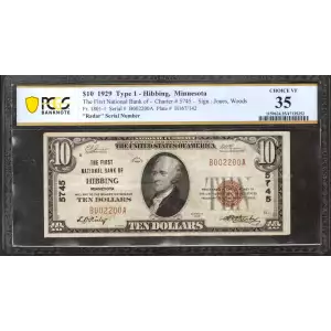 $10 1929 small brown seal. Small National Bank Notes 1801-1